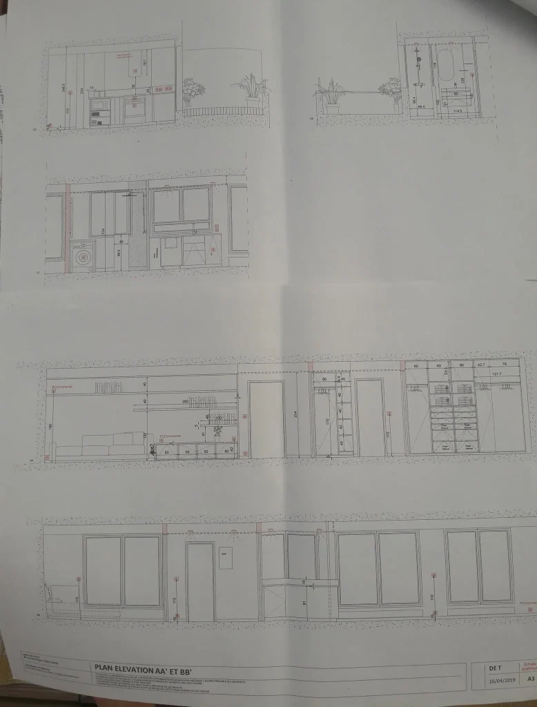 Plan technique coté d'un agencement sur mesure